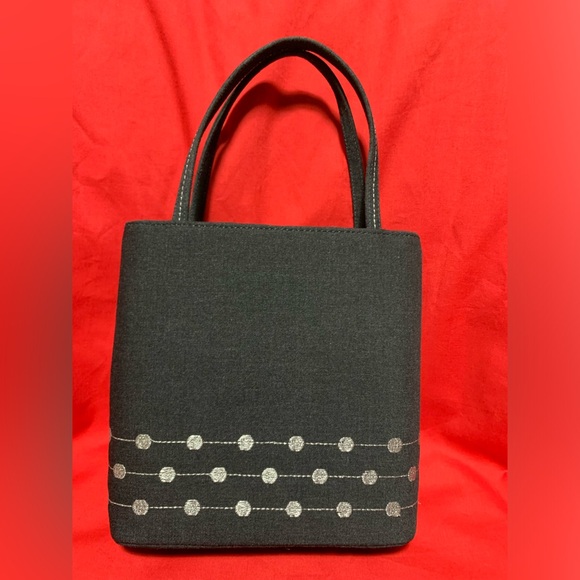 Kate Spade New York Black Canvas Mini Tote Handbag Silver Dot Detail 7”7.5”2.5” - Picture 4 of 14